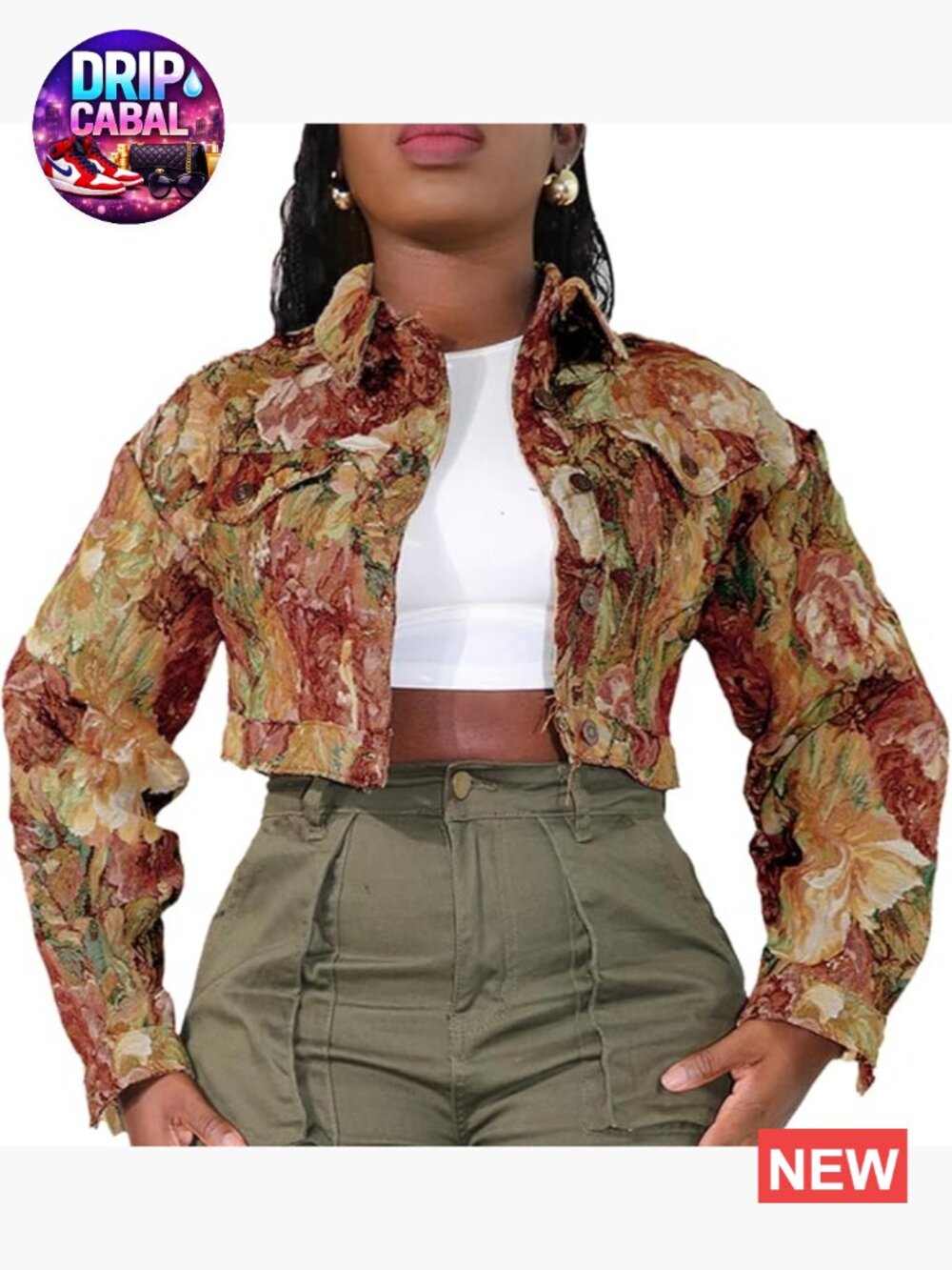 Cropped Floral Jacquard Bomber Jacket Women Y2K Short Jacket Trendy
